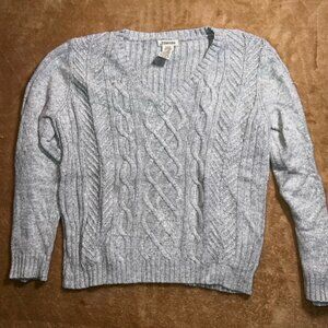 St. John's Bay Women Large Metallic Silver Cable Knit V Neck Sweater (P)‎